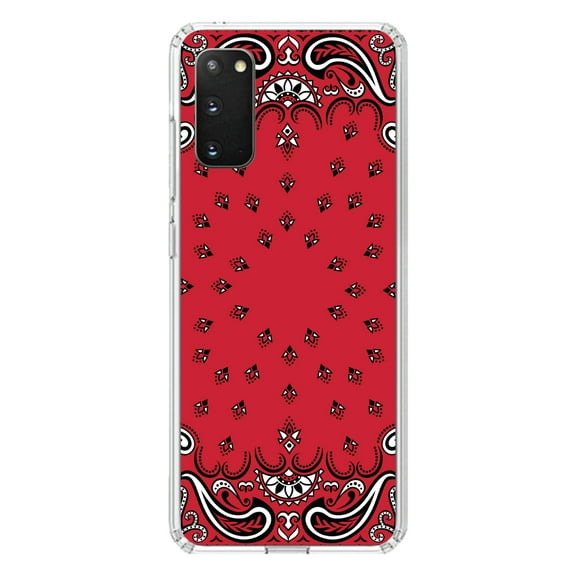 DistinctInk Clear Shockproof Hybrid Case for Galaxy S20 ULTRA / 5G (6.9" Screen) - TPU Bumper, Acrylic Back, Tempered Glass Screen Protector - Bandana Print - Red, Black, White