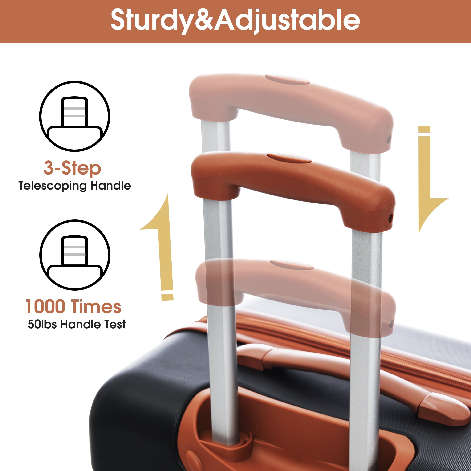 EUROCO 13-Piece  Luggage Set,Lightweight  ABS Hard Suitcases  with Spinner Wheels and TSA Lock,Durable Waterproof Travel Luggage (16"/20"/24"/28"),Black+Brown