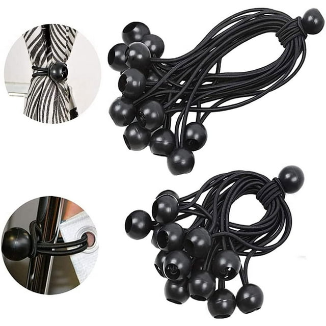 30 piezas de goma elástica con bola negra, lazo expansor | Tensor de lona | Gomas para tiendas de campaña | Bucles de goma, tensores de goma con bola.
