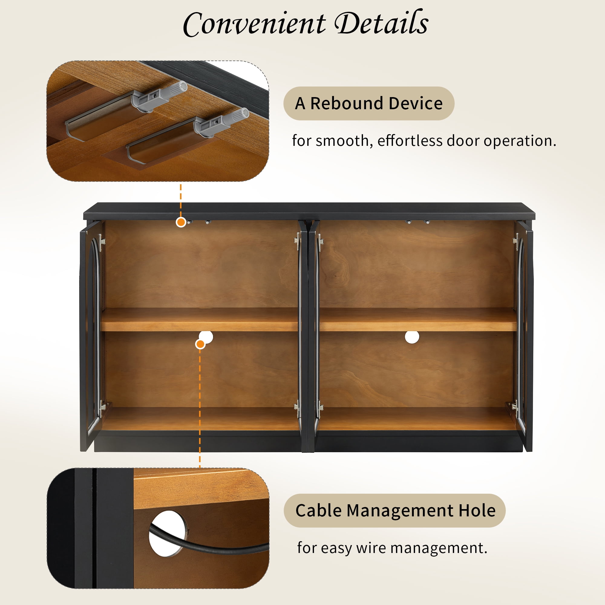 Aukfa Storage Buffet Cabinet with 4 Glass Doors, Large Arched Cabinet,Black