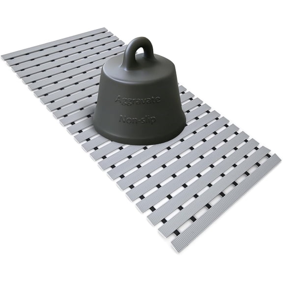 Grey Weighted Non Slip Bathtub Mat Without Suction Cups,Textured TPE Bath Mat for Textured Tub & Shower Surfaces,Doesn't Float, Works on Tile and Stone(33.8”x 17”)