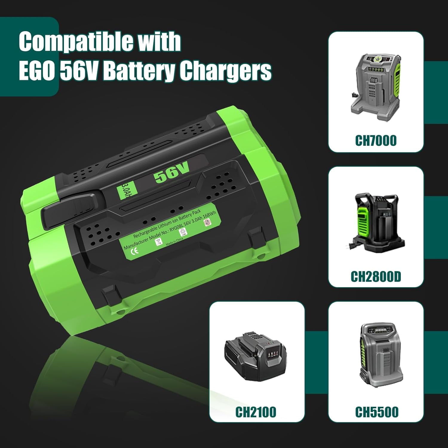 Pack 56V 3000mAhReplacemet Battery for EGO 56V Battery Compatible with EGO Bettery 56 Volts Cordless Power Tools BA2800 BA2800T BA4200 BA4200T BA1400 BA1400T BA2240 BA1120 Lithium Battery