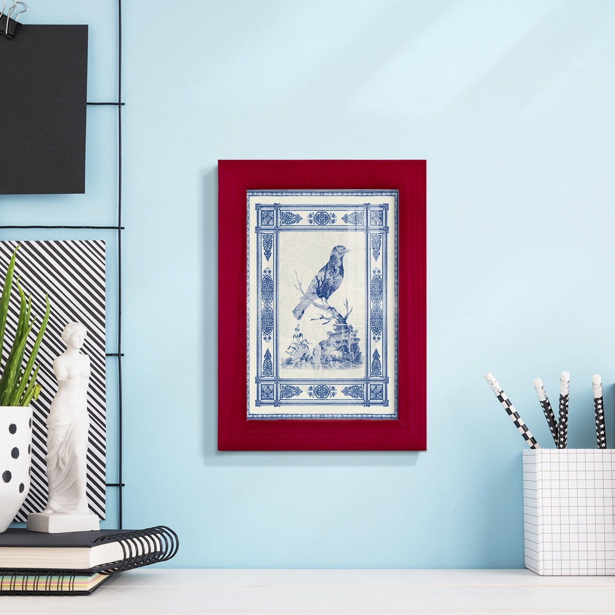 Toile de Jouy I -Framed Print w/glass-Cherry Red