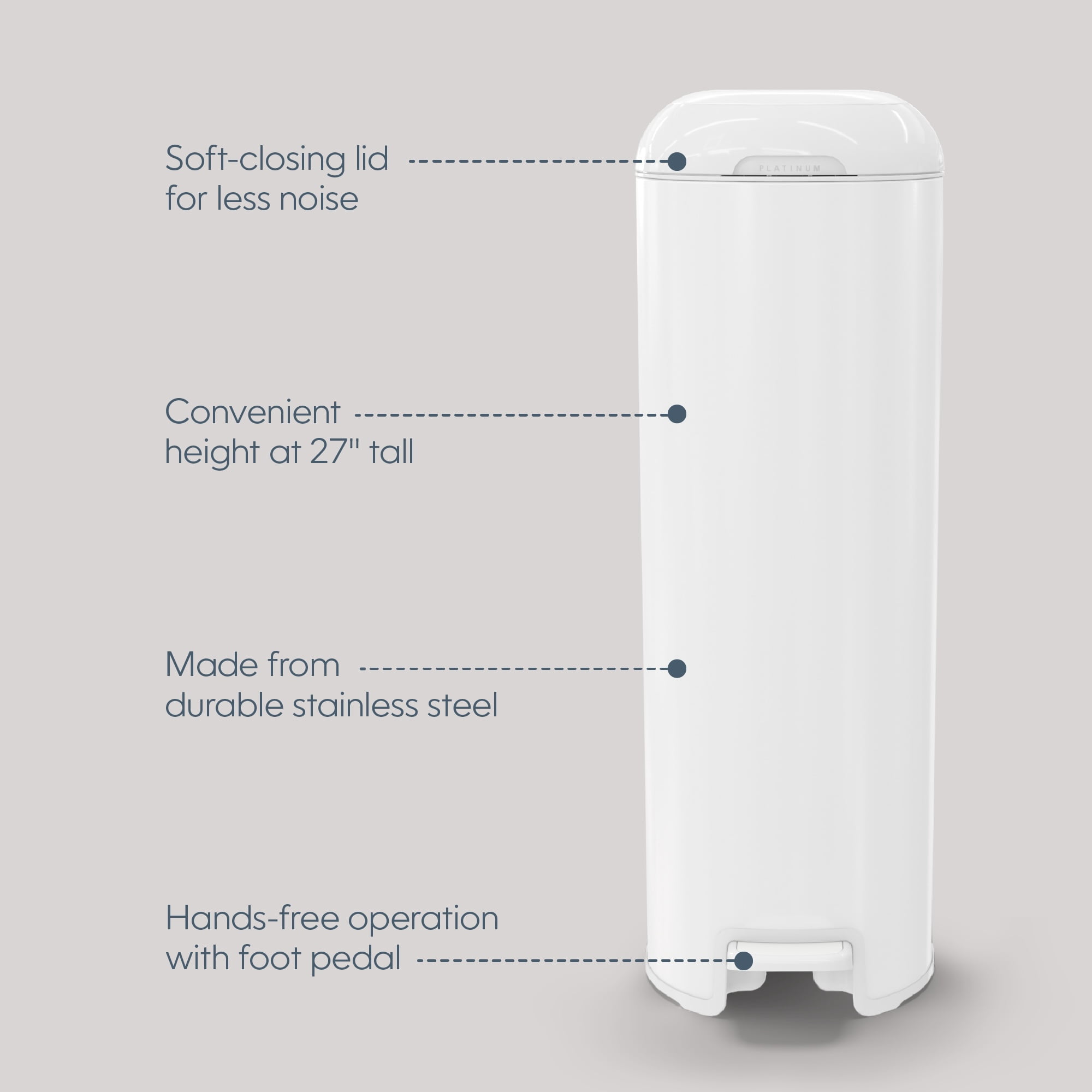 Diaper Genie Platinum Pail,White,Stainless Steel, 1 Diaper Pail,1 Easy Roll 18 Bags, Infant