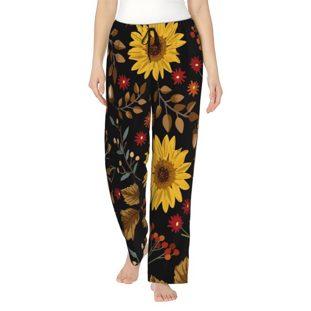 Balery Sunflowers Leaves Pantalones de pijama para mujer, pijamas ultraligeros, pantalones de estar por casa-X-Large