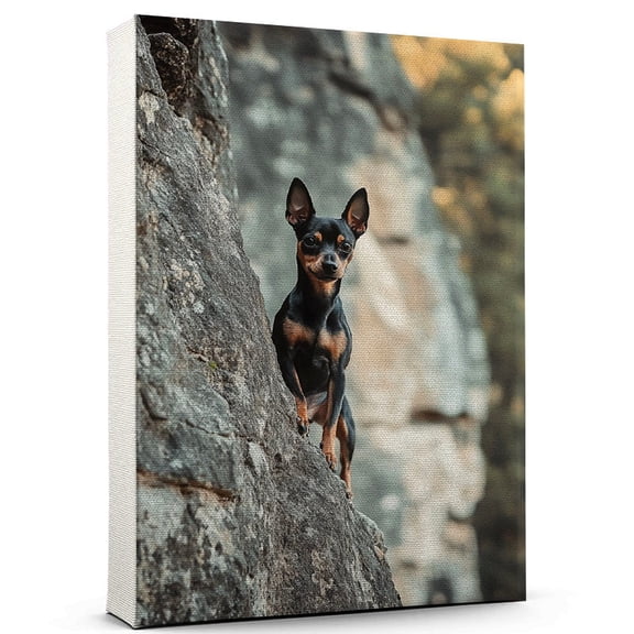 Miniature Pinscher Dog Playing Climbing Canvas – Sports Dog, Perfect for Animal Lovers, Miniature Pinscher Dog Canvas, Climbing Canvas Wall Art for Rooms