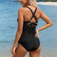 thumbnail image 4 of HUAXUN Womens Tankini Swimsuits,Sleeveless Deep V Neck Fashion Hollow Out Print Tie Side 2 Piece Tankini Swimsuit(Black,M), 4 of 4