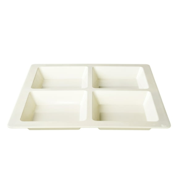 Excellante Passion Pearl melamine dinnerware collection 13.25 x 13.25 x 1.375 inch square 4 section compartment tray, comes in each