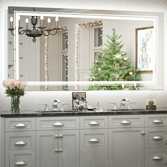 LUVODI 72x35.4inch Extra Large LED Bathroom Wall-Mounted Backlit  Illuminated HD Mirror Dimmable Waterproof