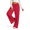 thumbnail image 3 of Women's Solid Color Sweatpants, High Waist Wide Leg Elastic Waist Lounge Pants, Loose Fit Workout Trousers for Fall, Casual Wear, Yoga and Daily Loungewear Red L, 3 of 9
