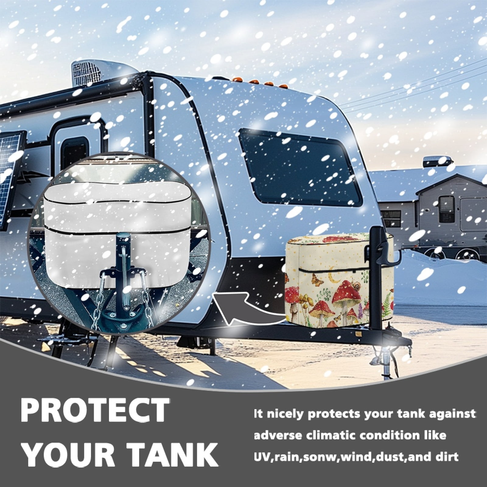 Yuyamidu Aesthetic Mushroom RV Propane Tank Cover for Travel Trailer, Dual 30lb Gas Cylinder Cover Butterfly Camper Propane Tank Protection RV Accessories with Zipper