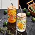 thumbnail image 5 of Vaso de vidrio de sublimación de 16 oz con elementos navideños impresos con tapa de bambú y pajita de vidrio, vaso de café de vidrio simple para beber para regalos, 1 pieza, 5 of 5