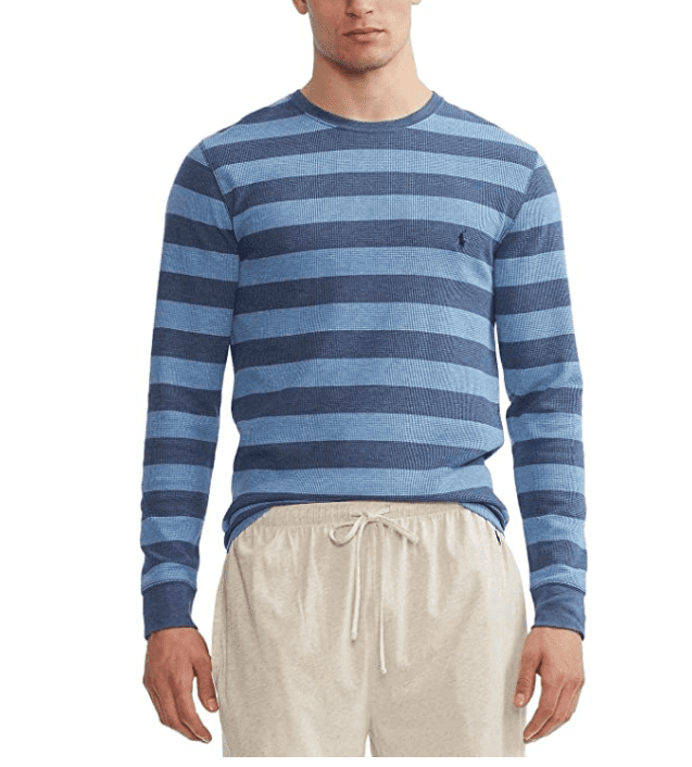 Polo Ralph Lauren Thermal Crew Rugby Stripe Sleep Shirt in Blue-Small -  