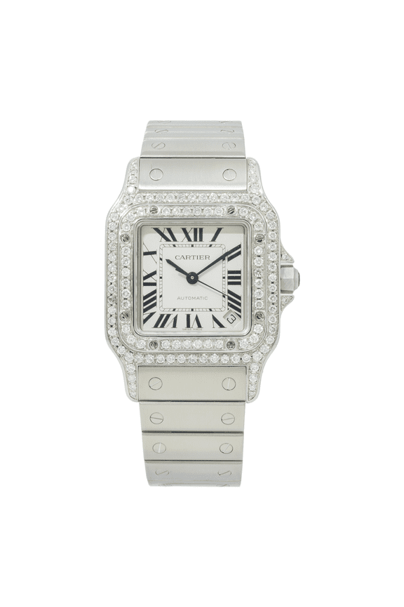 Pre-Owned Cartier Santos Galbee XL W20098D6 32MM White Dial And Diamond Bezel With Stainless Steel Bracelet
