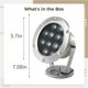 thumbnail image 4 of Luz LED subacuática para estanque, 9 W, cambio de color RGB, luz de piscina sumergible a prueba de agua con carcasa de acero inoxidable, luz de fuente ajustable para pecera, acuario, cascada, jardín, 4 of 5