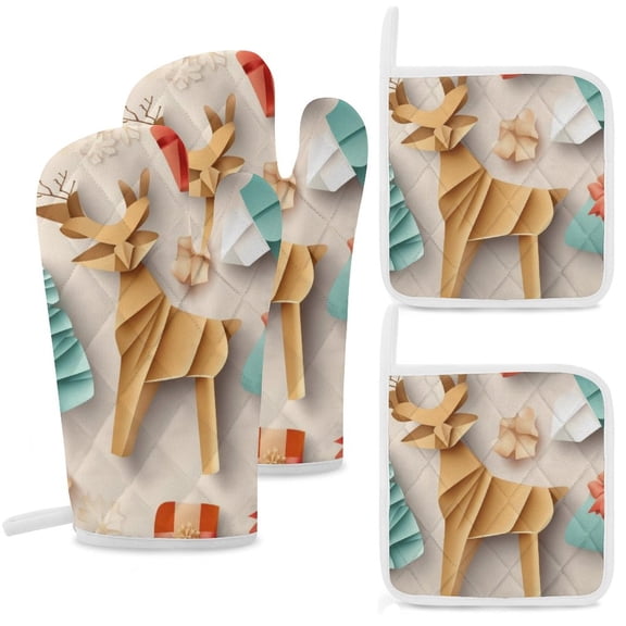 Snowman Christmas Tree Elk Oven And Pot Holders Sets, Heat Resistant Pads Kitchen Decor for Cooking Baking BBQ Grilling, Christmas Kitchen Gifts