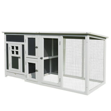 Pawhut 32 Rabbit Hutch With Run Wood Large Indoor Outdoor