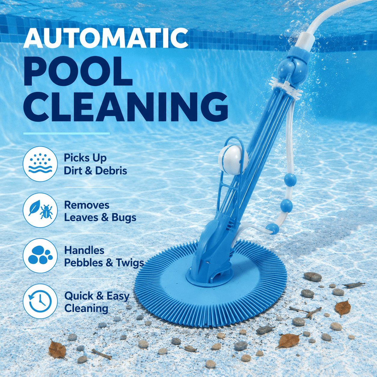 Alvantor Automatic Suction Pool Cleaner with 10 Hoses, No-Electric Pool Vacuum Cleaner for Above-Ground & Inground Swimming Pool