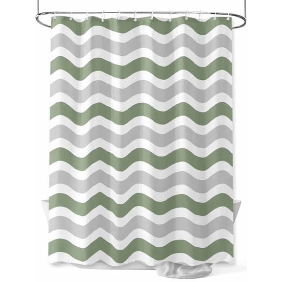 Geometric Striped Pattern Shower Curtain, Sage Green Grey White Wave Pattern Bathroom Decor Curtains Set with Hooks, Waterproof Fabric Home Accessories， Stall 54 X 78 Inch