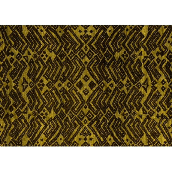 Ahgly Company Machine Washable Indoor Rectangle Oriental Yellow Modern Area Rugs, 6' x 9'