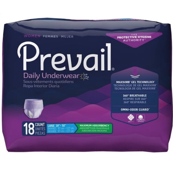 Prevail Maximum Absorbency Incontinence Underwear for Women, Large, 18 Count