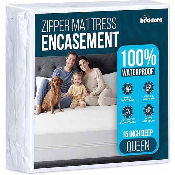 Beddora Zippered Mattress Encasement Queen – 100% Waterproof Bed Bug Proof Mattress Protector – Six-Sided Absorbent Cover