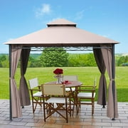 Dkeli 10' X 10' Gazebo Canopy Tent Party Tent Outdoor Heavy Duty Shelter Picnic BBQ Gazebo with Durable Steel Frame& Vented Top for Backyard Patio Garden, Brown