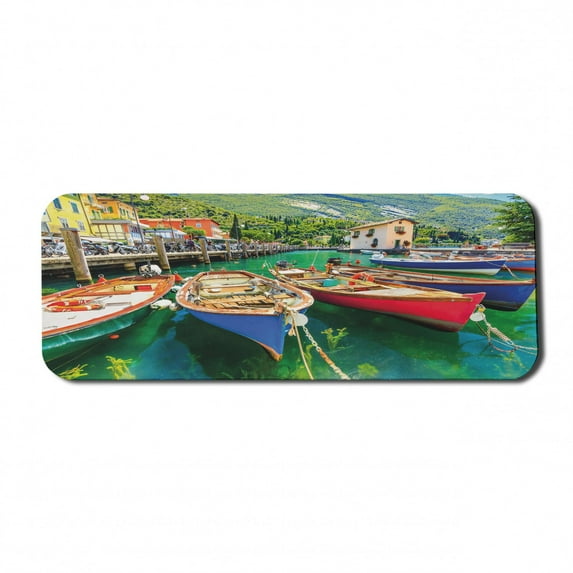 Italy Computer Mouse Pad, Summer Landscape and Wooden Boats on the Lake Garda Torbole Town Fishing Maritime, Rectangle Non-Slip Rubber Mousepad Large, 31" x 12" Gaming Size, Multicolor, by Ambesonne