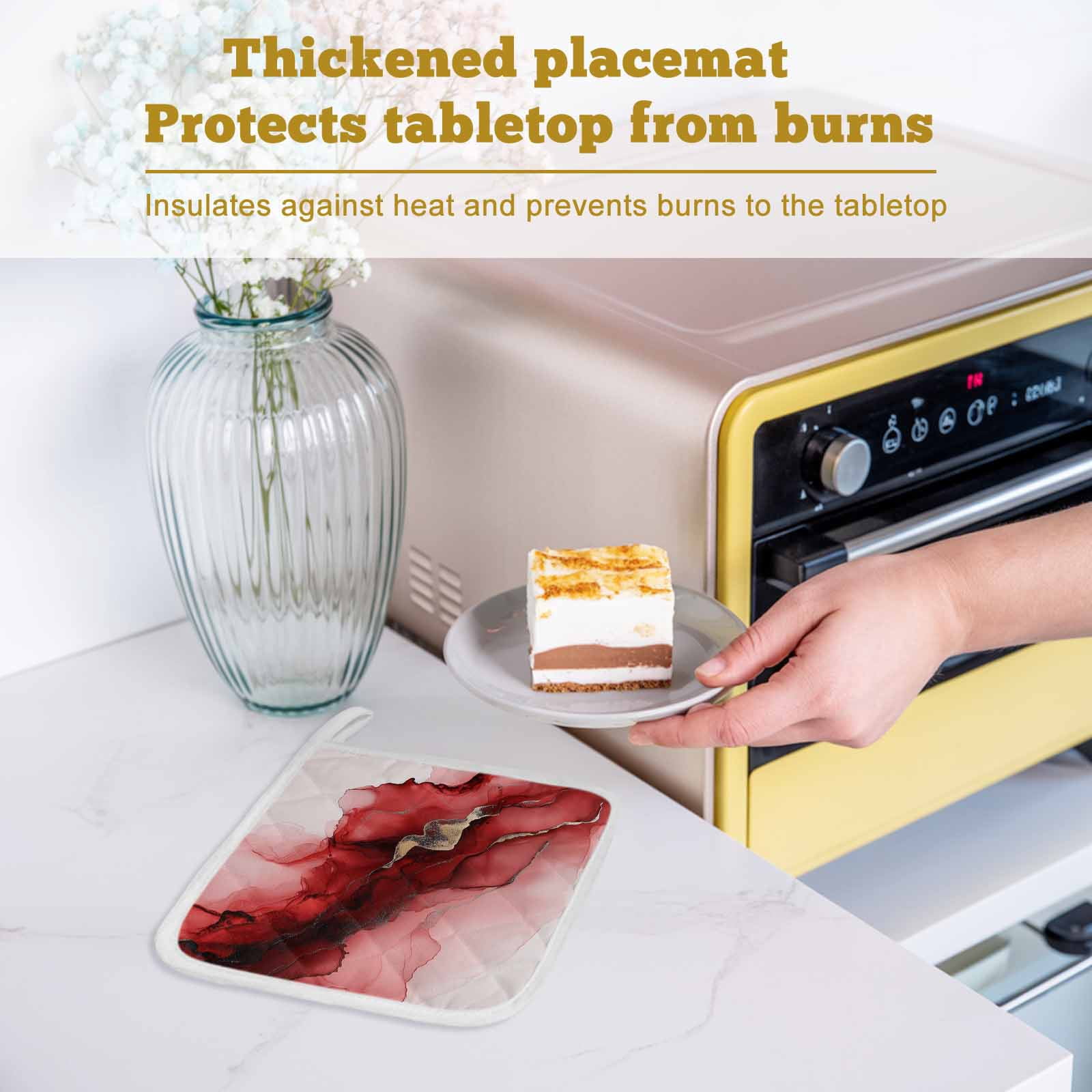 Red Marble Pot Holders for Kitchen Heatproof Potholder, 3 Pack Modern Ombre Abstract Ink Painting Art Hot Pads Multipurpose Oven Pads Cloth Potholders Trivet for Cooking Baking