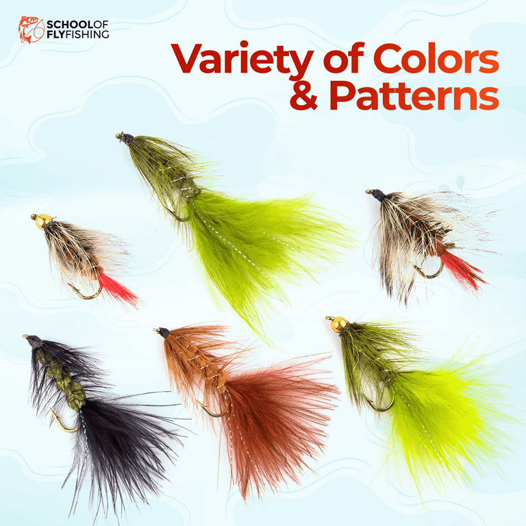 Wooly Bugger Flies | 12 PC Trout Fly Fishing Streamer Pack | Size 4, 6, 8, 10 | (Brown/Red)
