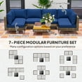 thumbnail image 5 of 7 Piece Wicker Patio Furniture Set, Modular Outdoor Sectional with Thickened Cushions, Acacia Wood Table, Brown/Blue, 5 of 11