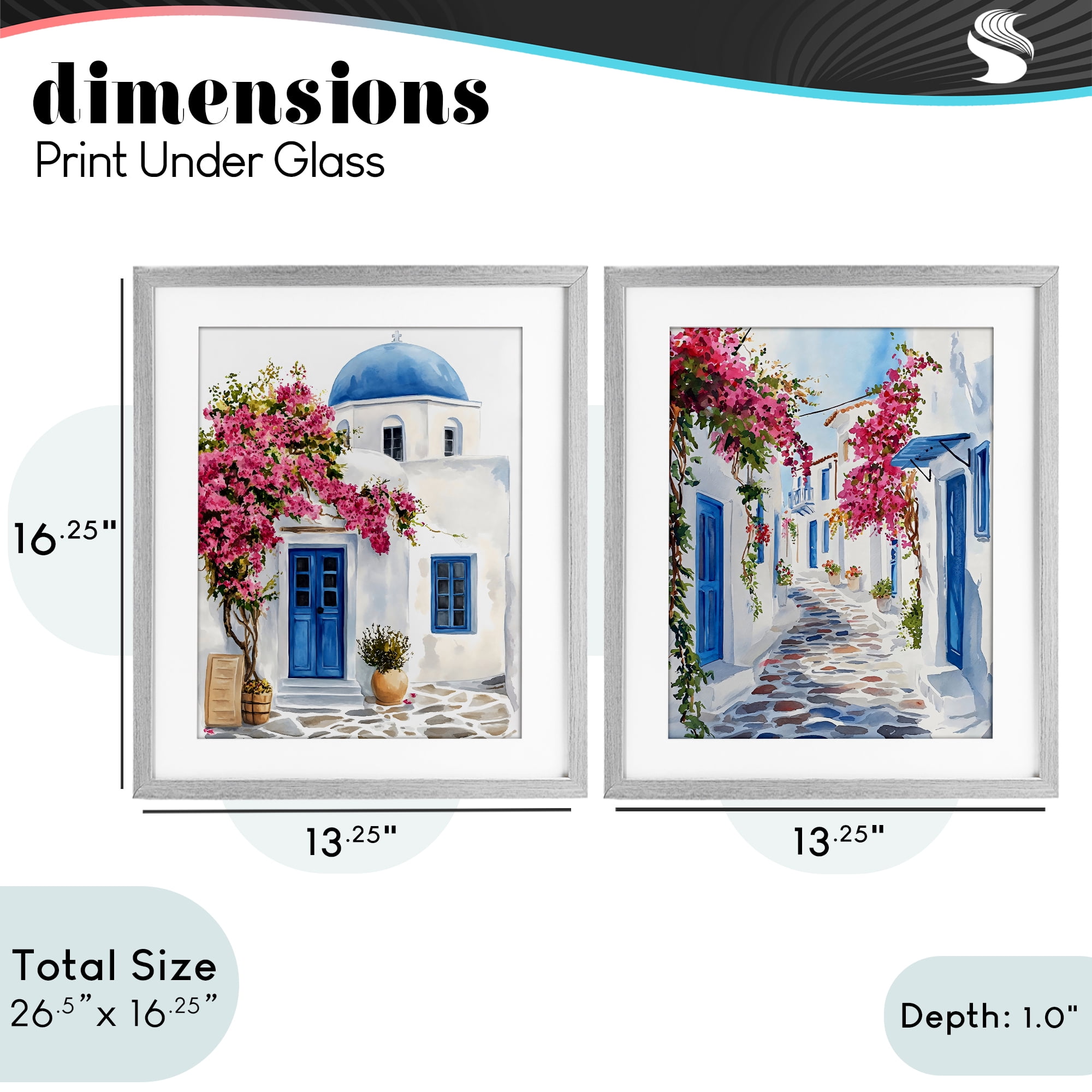 Stupell Industries Santorini House with Pink Tree 2 Piece Gray Framed Print Under Glass Set, design by LSR Design Studio