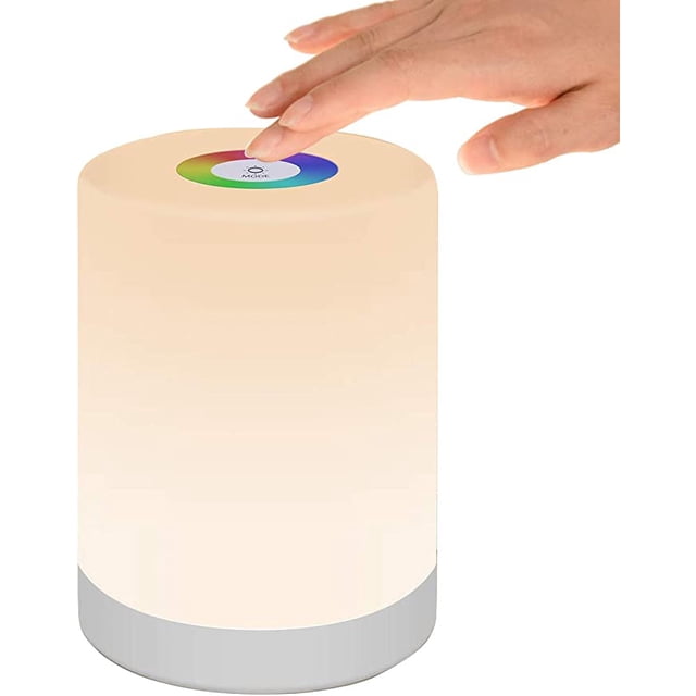 Luz nocturna LED, lámpara de mesita de noche inteligente, control táctil regulable, recargable por USB, portátil, cambio de color RGB para niños, dormitorio, camping (blanco cálido) JAMW Sencillez