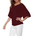 thumbnail image 2 of Plus Size Women's V Neck T Shirt: Batwing Sleeve, Loose Fit, Solid Color, Comfortable, 2 of 5