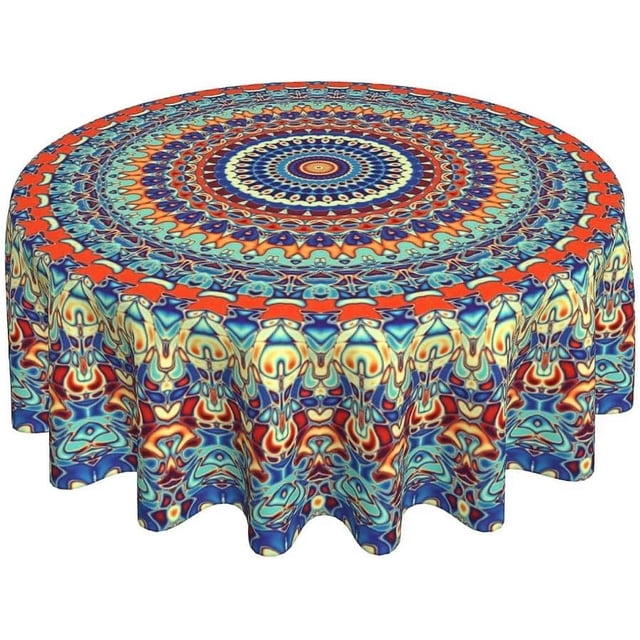 Boho Tablecloth 60 Inch Round Spring Summer Modern Art Colorful Table Cloth Waterproof Rustic with Wrinkle Resistant Bohemian Tablecloth for Picnic Party Home Dining Decor