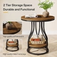thumbnail image 5 of Tribesigns 2-Tier Round Side Table, Industrial End Table Bedside Table with Metal Frame & Open Shelf for Couch Side, Living Room (2PCS, Brown & Black), 5 of 5