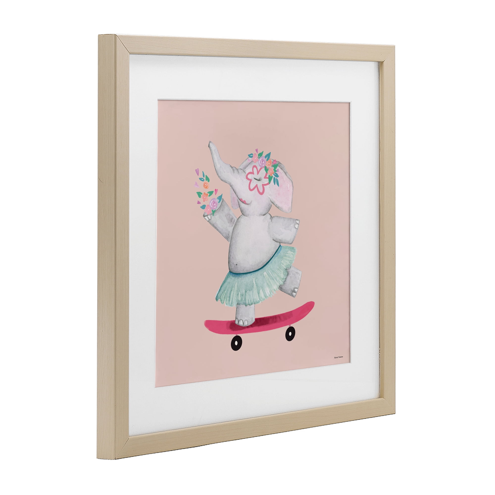 Stupell Industries Skateboarding Elephant with Flowers Birch Framed Print Under Glass, design by Rachel Nieman