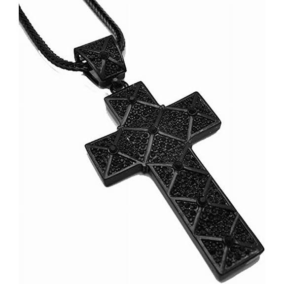 Hip Hop Bling Hematite Black Tone Engrailed Cross Pendant