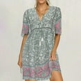 thumbnail image 2 of QIPOPIQ Robe Midi Élégante pour Femme à Manches Courtes Style Ethnique à Col en V Robe d'Été Décontractée Robes Imprimées Robes en Dentelle Offres 2023, 2 of 6