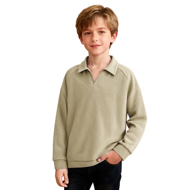 Camisas de Manga Larga para Niños Tamaño 12-14 Juventud Color Sólido Top de Cuello de Solapa para Chico, Camisa de Botón de Manga Larga Casual para Uso Diario