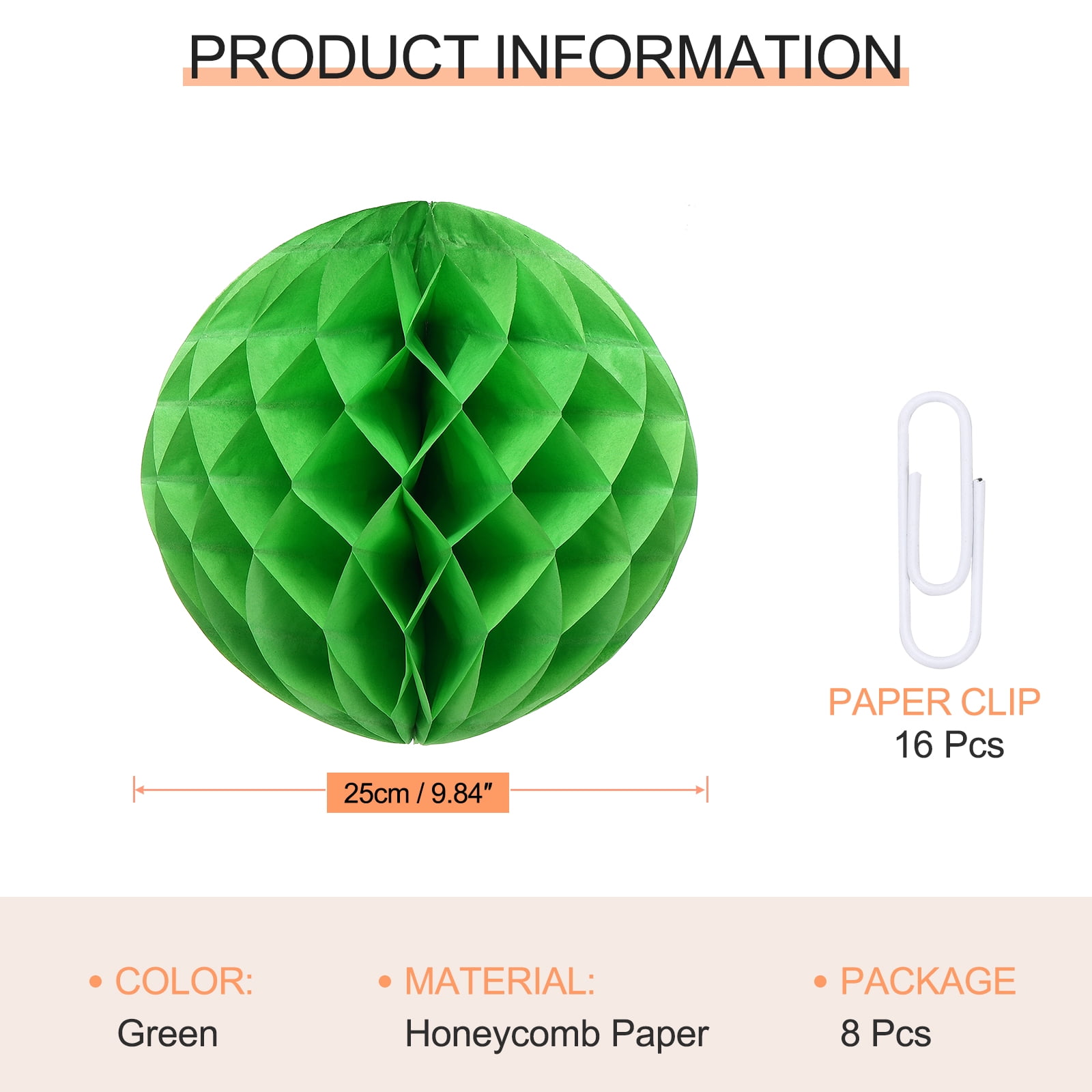 Uxcell 8 Pcs Honeycomb Balls, 10" Dia Honeycomb Flower Paper Pom Poms Paper Flowers Crafts for DIY Crafting Home Decor Birthday Christmas Party, Fruit Green