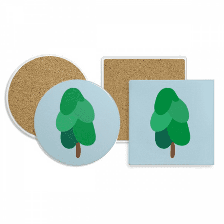 

Green Tree Cartoon Gradient Coaster Cup Mug Holder Absorbent Stone Cork Base Set