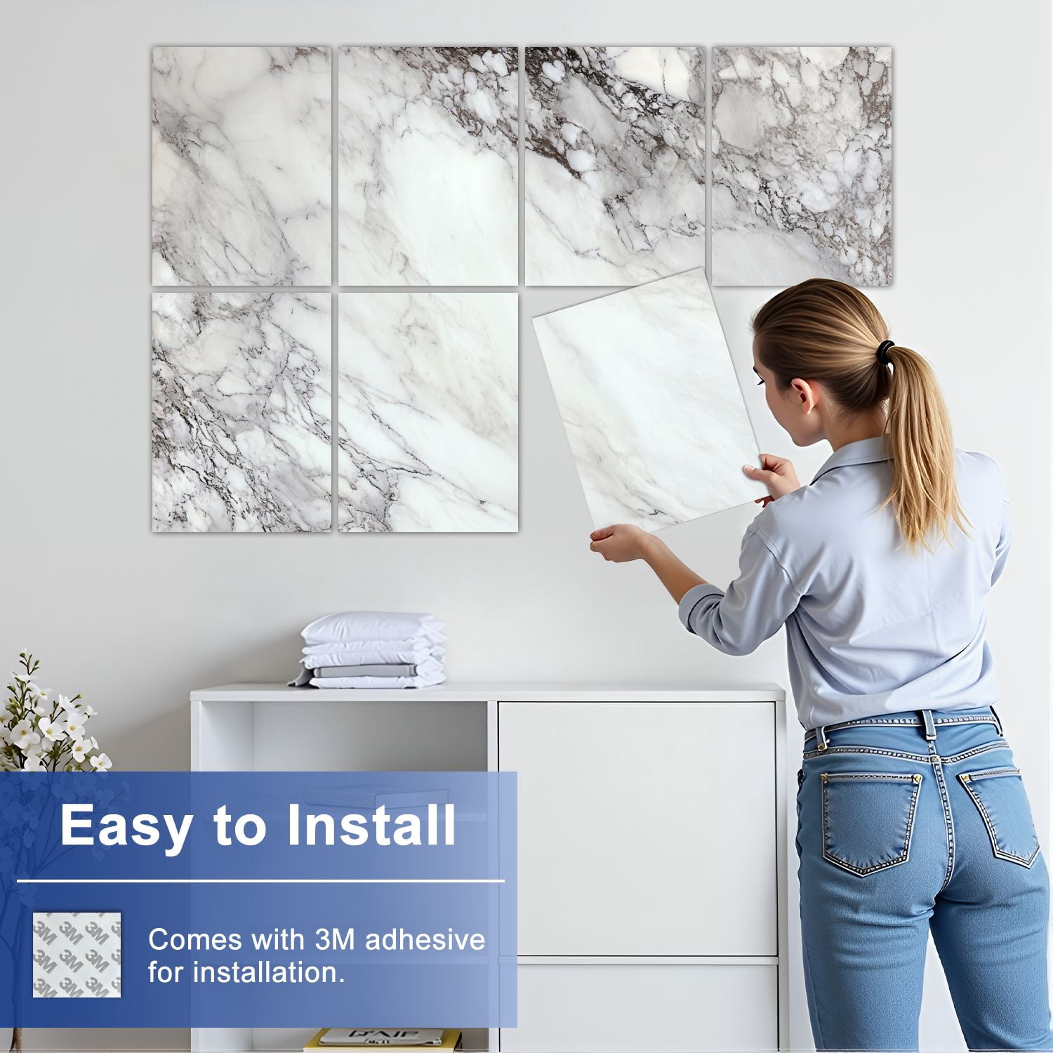 Marble 8 Pack Art Acoustic Panels Sound Absorbing White marble Decorative Soundproof Wall Panels Self Adhesive for Nursery Game Room Bedroom 48"x32"