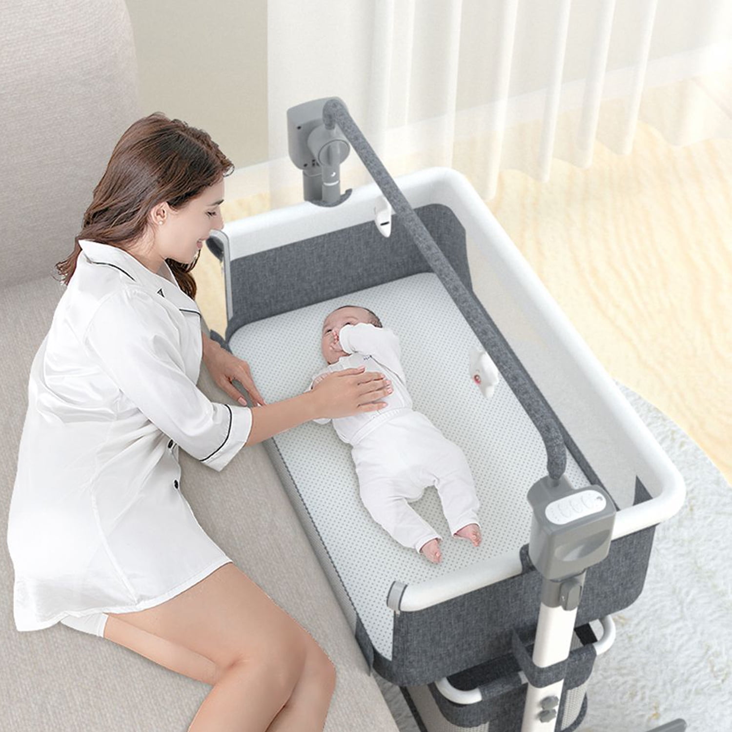 Baby Bassinet Newborn Bedside Sleeper Rocking Crib Folding Portable Travel Mini Crib Infant Cradle in Bahrain at BHD 74 Rating 5