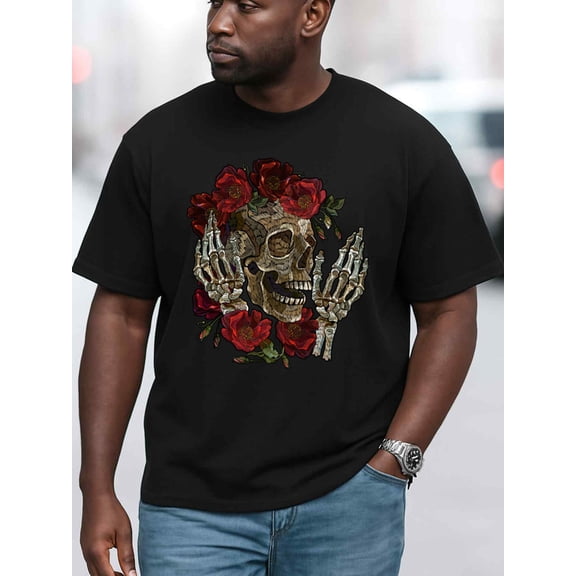 Greenink Day of the Dead Skull T-Shirt Mens funny t shirts black gifts top Spring and summer clothing Vintage Unisex Shirt Cotton tshirts