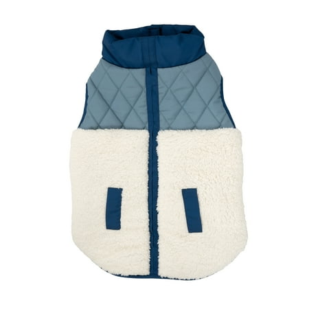 Vibrant Life Dog and Cat Clothes, Sherpa Contrast Yoke Pet Jacket, Blue, Small