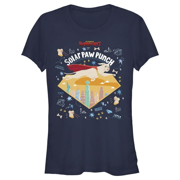 Junior's DC League of Super-Pets Krypto Solar Paw Punch Graphic Tee Navy Blue Medium