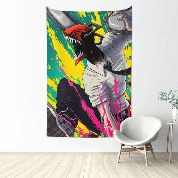 Chainsaw Man Tapestry Wall Hanging Home Decoration Wall Blanket Dormitory Living Room Bedroom Backdrop Poster( 60x40inch)