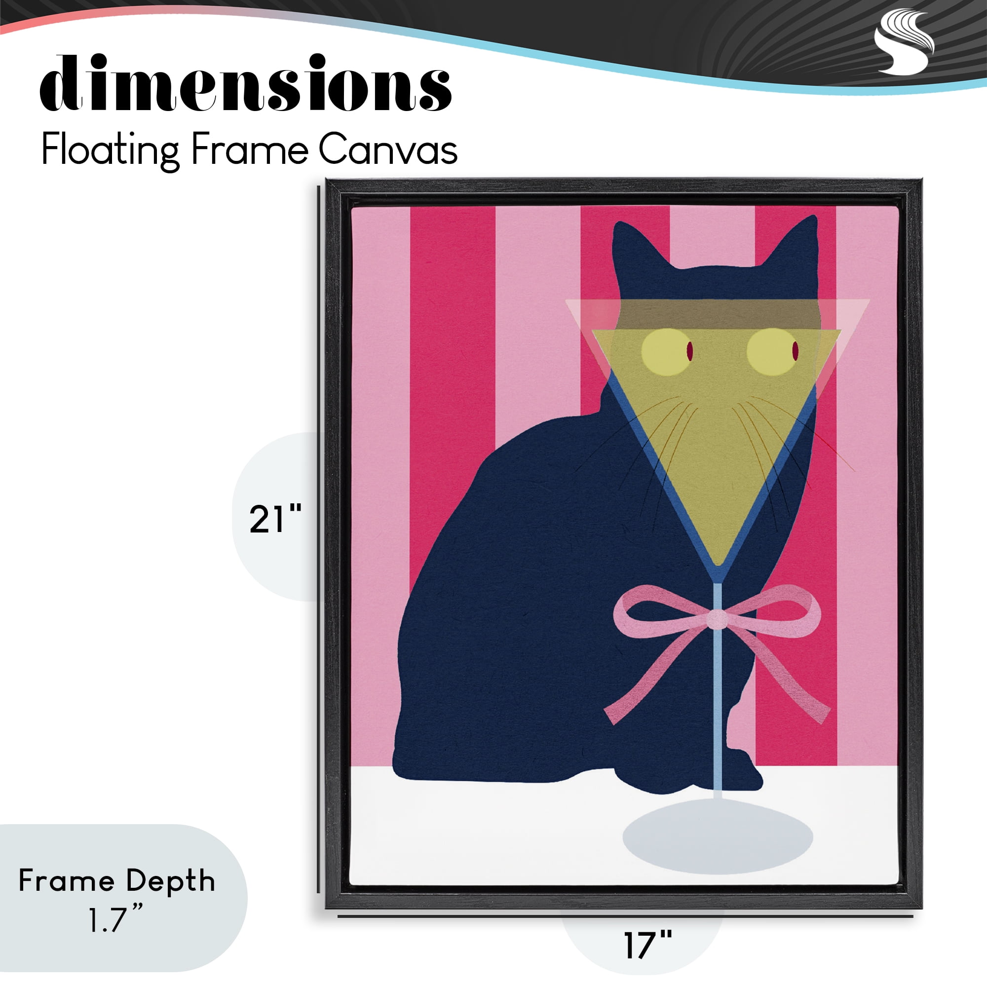 Stupell Industries Playful Striped Cat with Martini Black Framed Floater Canvas Wall Art, design by Lil' Rue