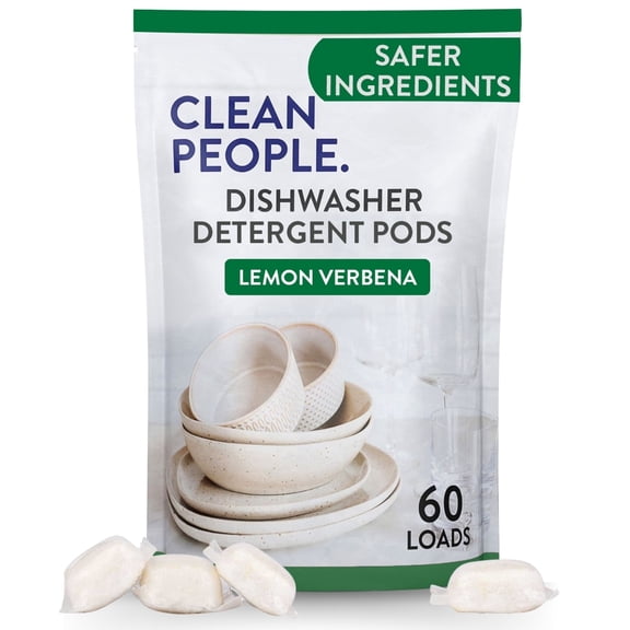 Clean People Dishwasher Detergent Pods - Lemon, 60 Pack - No Residue, Sparkling Clean